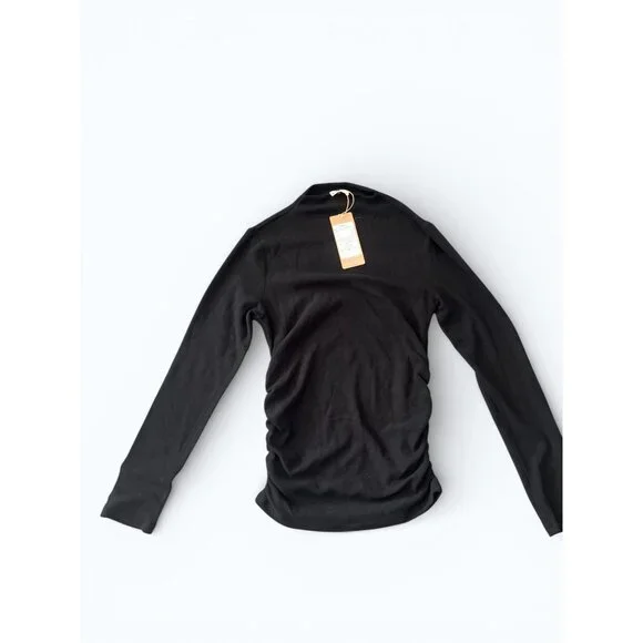 OGL Ruched Mock Neck Top Black NWT Side Ruched SPU 230926-1295W24 - Picture 5 of 7